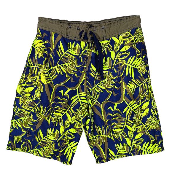 Body Glove Bermuda Shorts Size 12 Blue & Neon Floral Print Elastic Waist Unlined - Picture 1 of 8